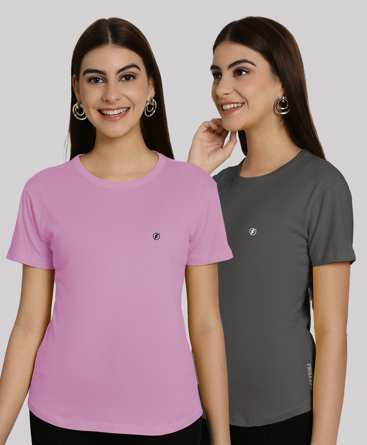 Friskers Pack Of 2 Solid Round Neck Half Sleeves T-Shirt - Friskers