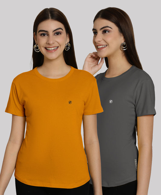 Friskers Pack Of 2 Solid Round Neck Half Sleeves T-Shirt - Friskers