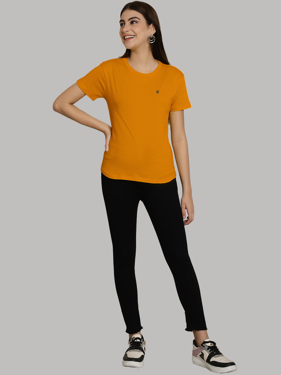 Friskers Solid Women Round Neck Half Sleeves T-Shirt - Friskers