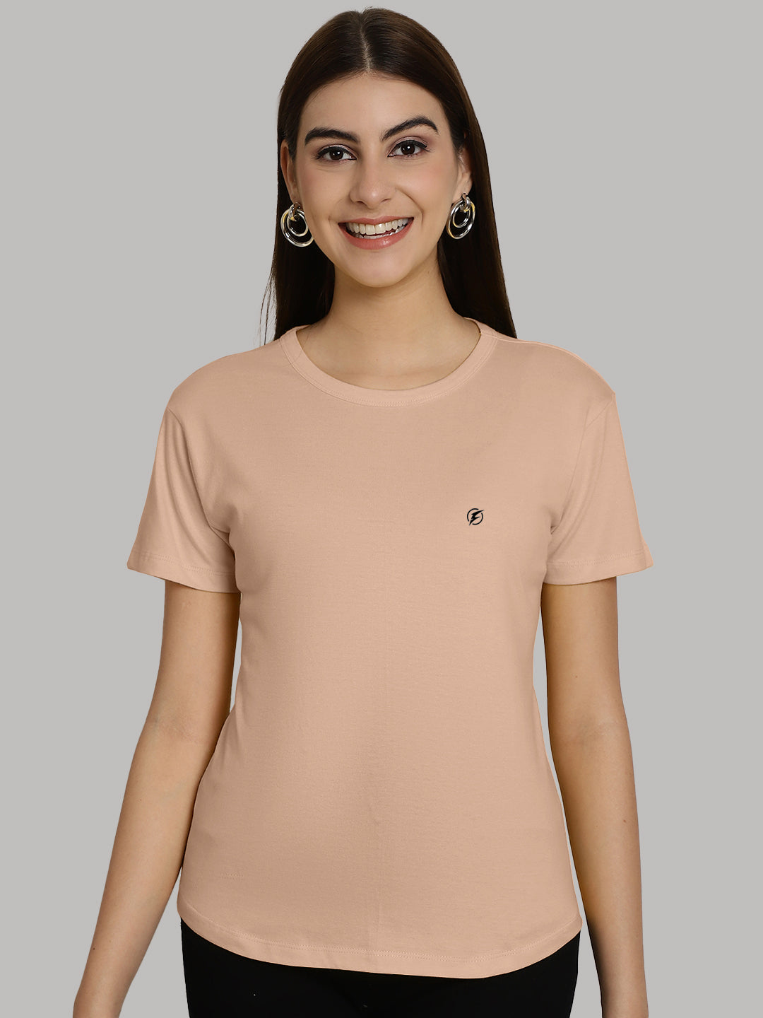 Friskers Solid Women Round Neck Half Sleeves T-Shirt - Friskers