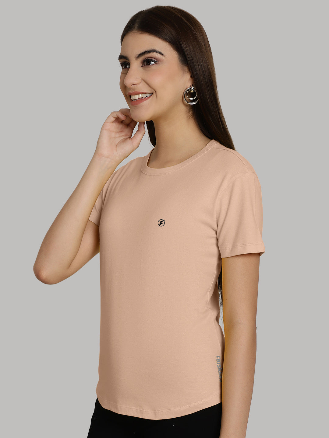 Friskers Solid Women Round Neck Half Sleeves T-Shirt - Friskers