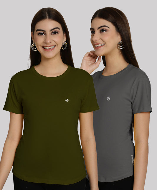 Friskers Pack Of 2 Solid Round Neck Half Sleeves T-Shirt - Friskers