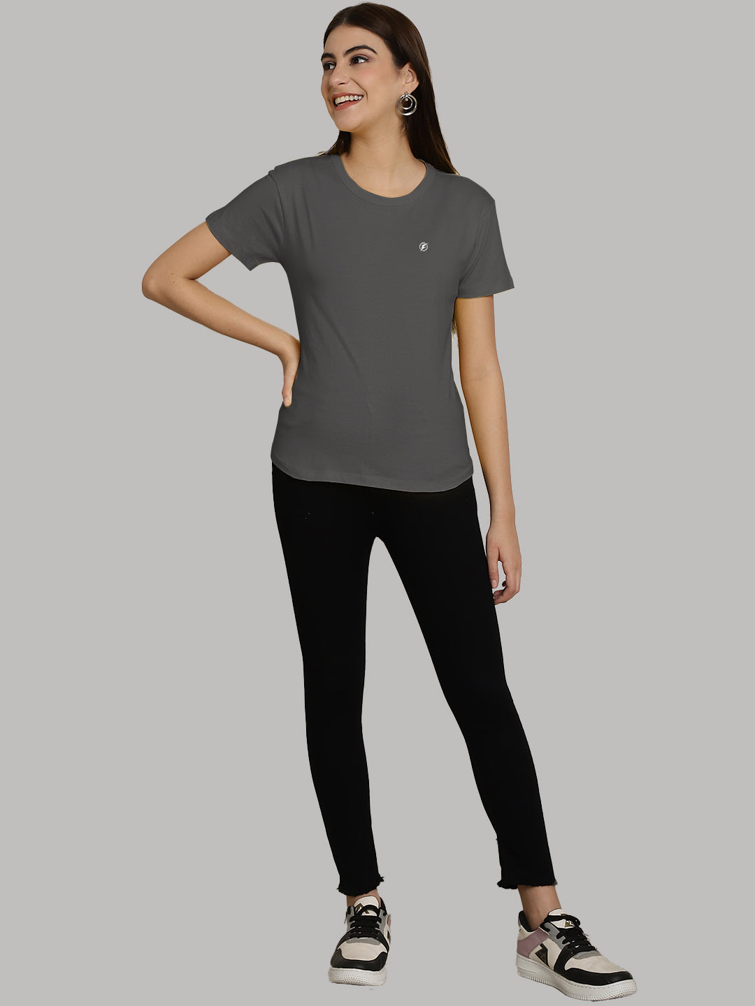 Friskers Solid Women Round Neck Half Sleeves T-Shirt - Friskers