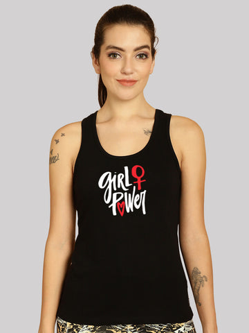 Women Girls Power Printed Cotton Slim Fit Tank Top