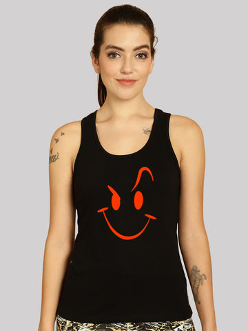 Women Smile Printed Cotton Slim Fit Tank Top