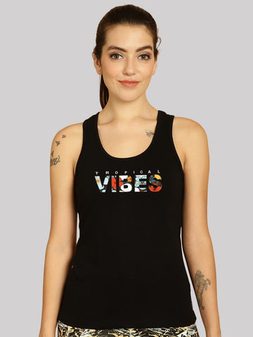 Women Vibes Printed Cotton Slim Fit Tank Top