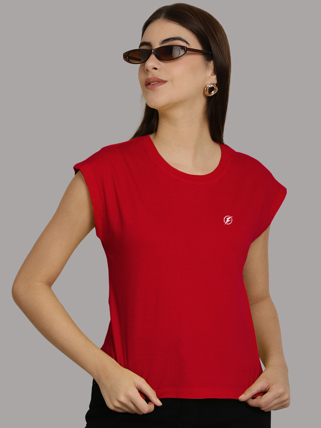 Friskers Solid Women Round Neck Extended Sleeves T-Shirt - Friskers