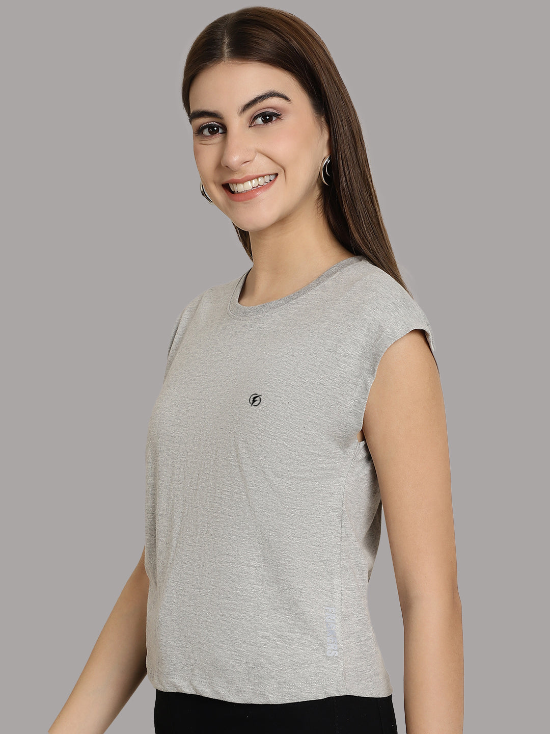 Friskers Solid Women Round Neck Extended Sleeves T-Shirt - Friskers