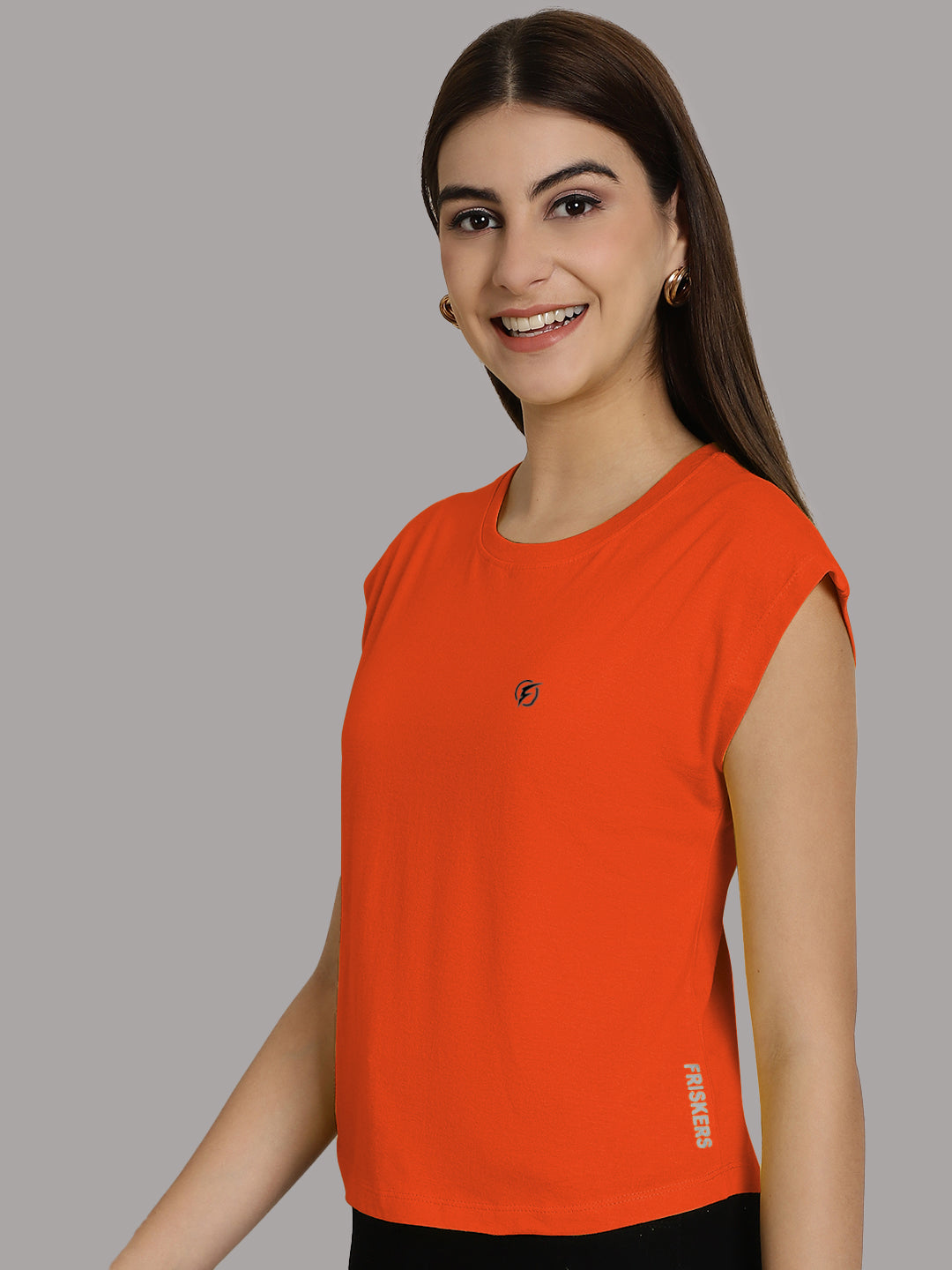 Friskers Solid Women Round Neck Extended Sleeves T-Shirt - Friskers