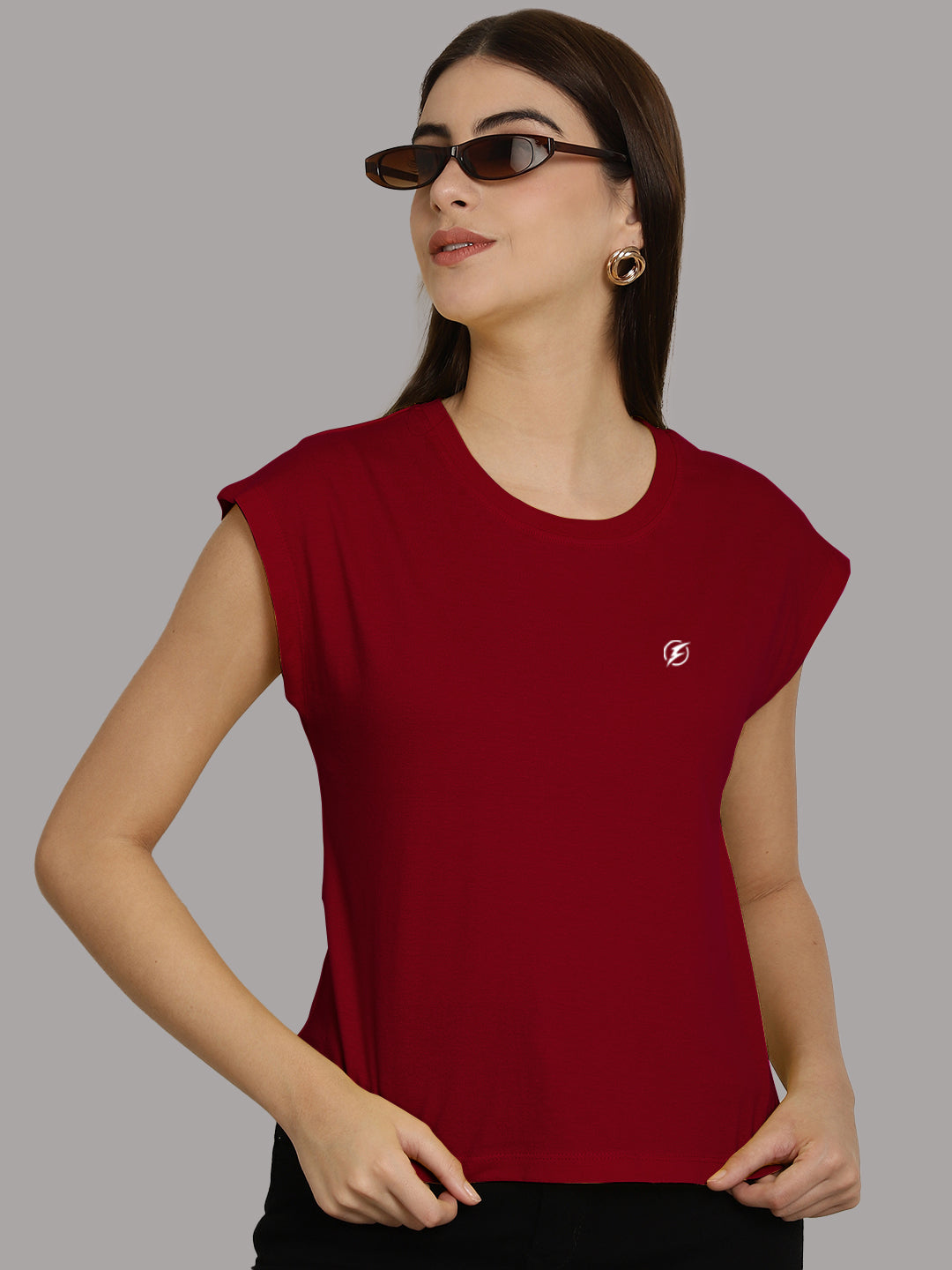 Friskers Solid Women Round Neck Extended Sleeves T-Shirt - Friskers