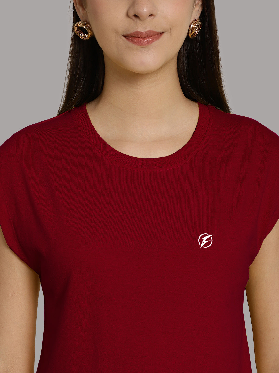 Friskers Solid Women Round Neck Extended Sleeves T-Shirt - Friskers