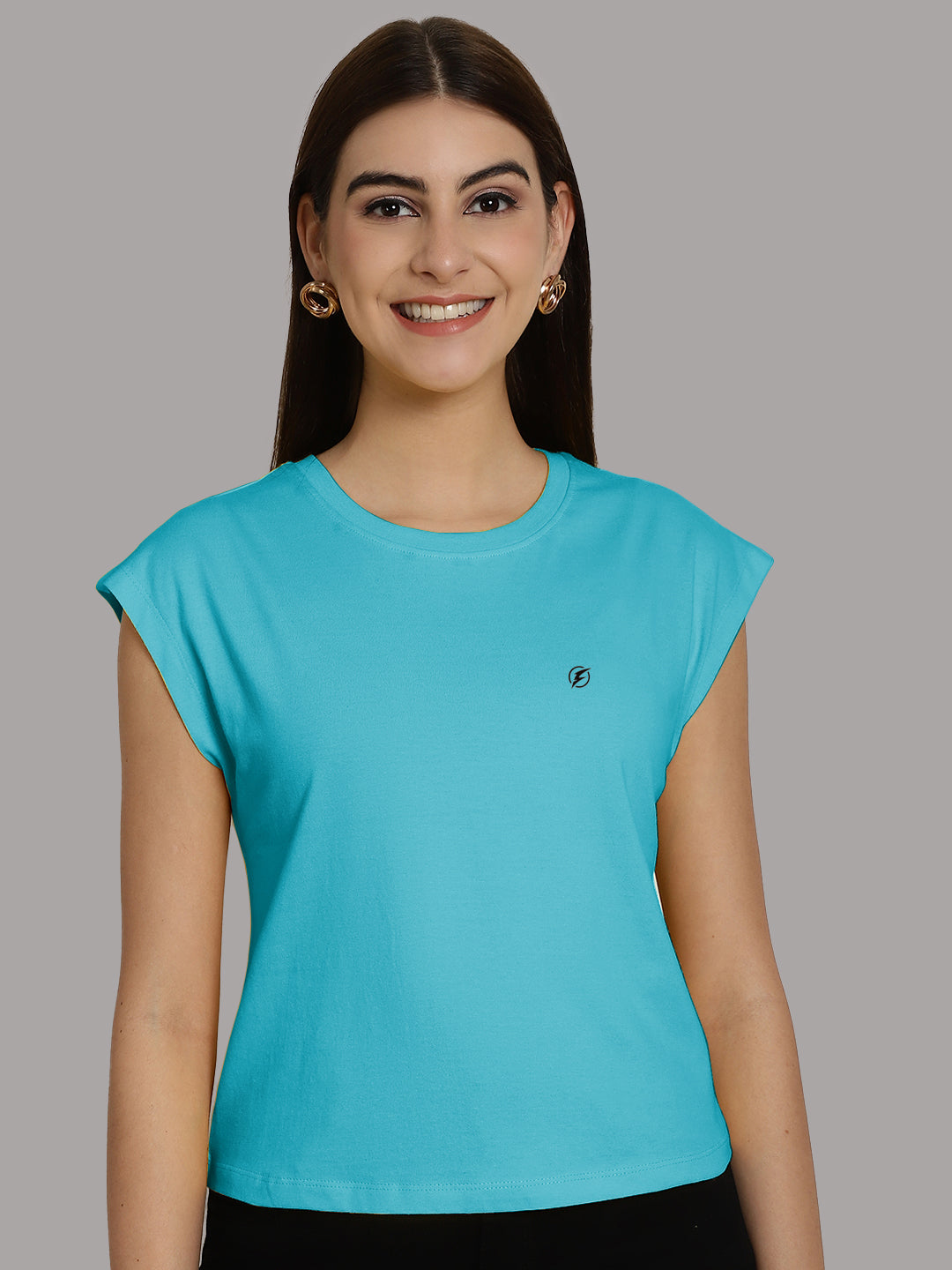 Friskers Solid Women Round Neck Extended Sleeves T-Shirt - Friskers