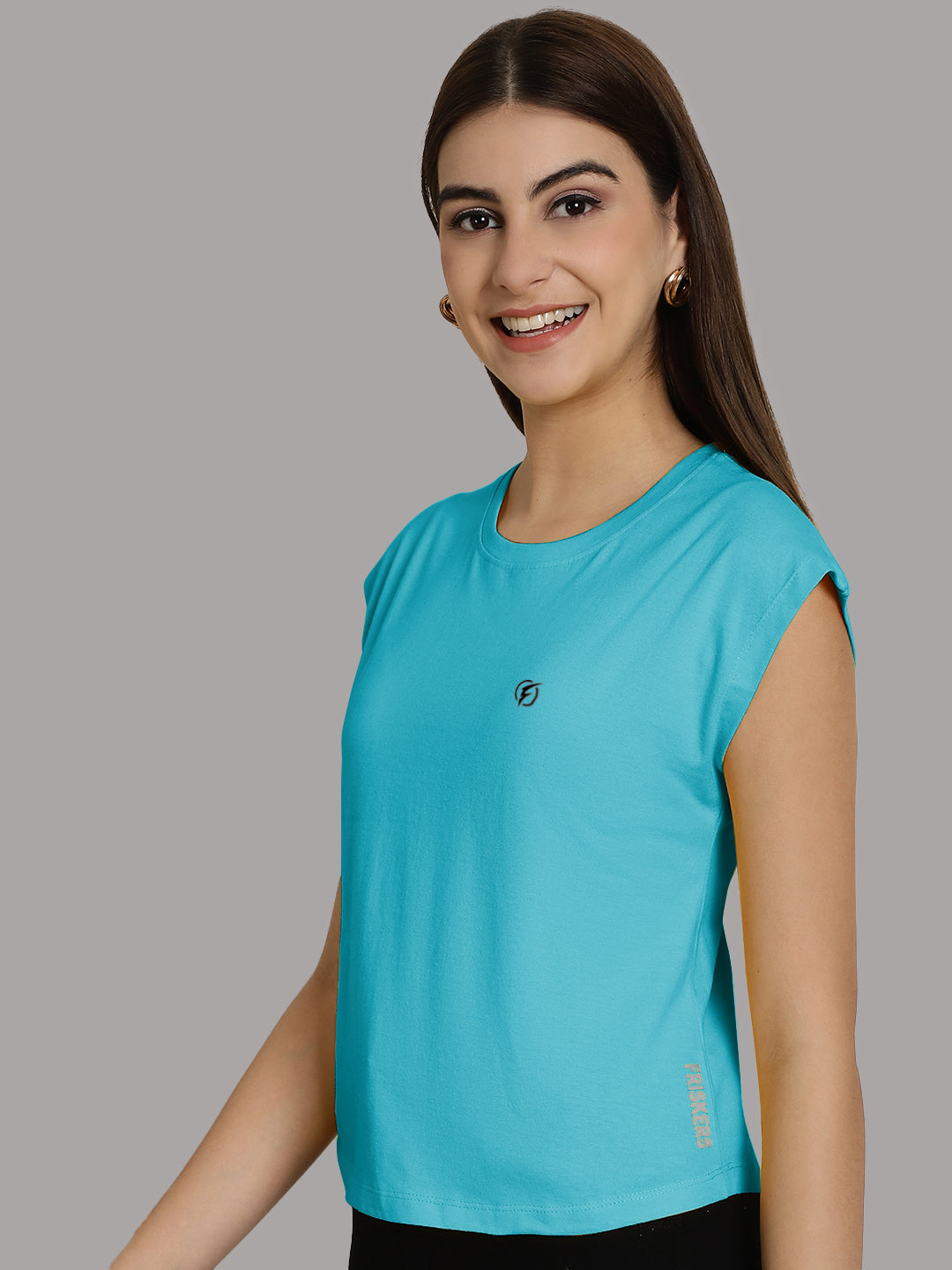 Friskers Solid Women Round Neck Extended Sleeves T-Shirt - Friskers