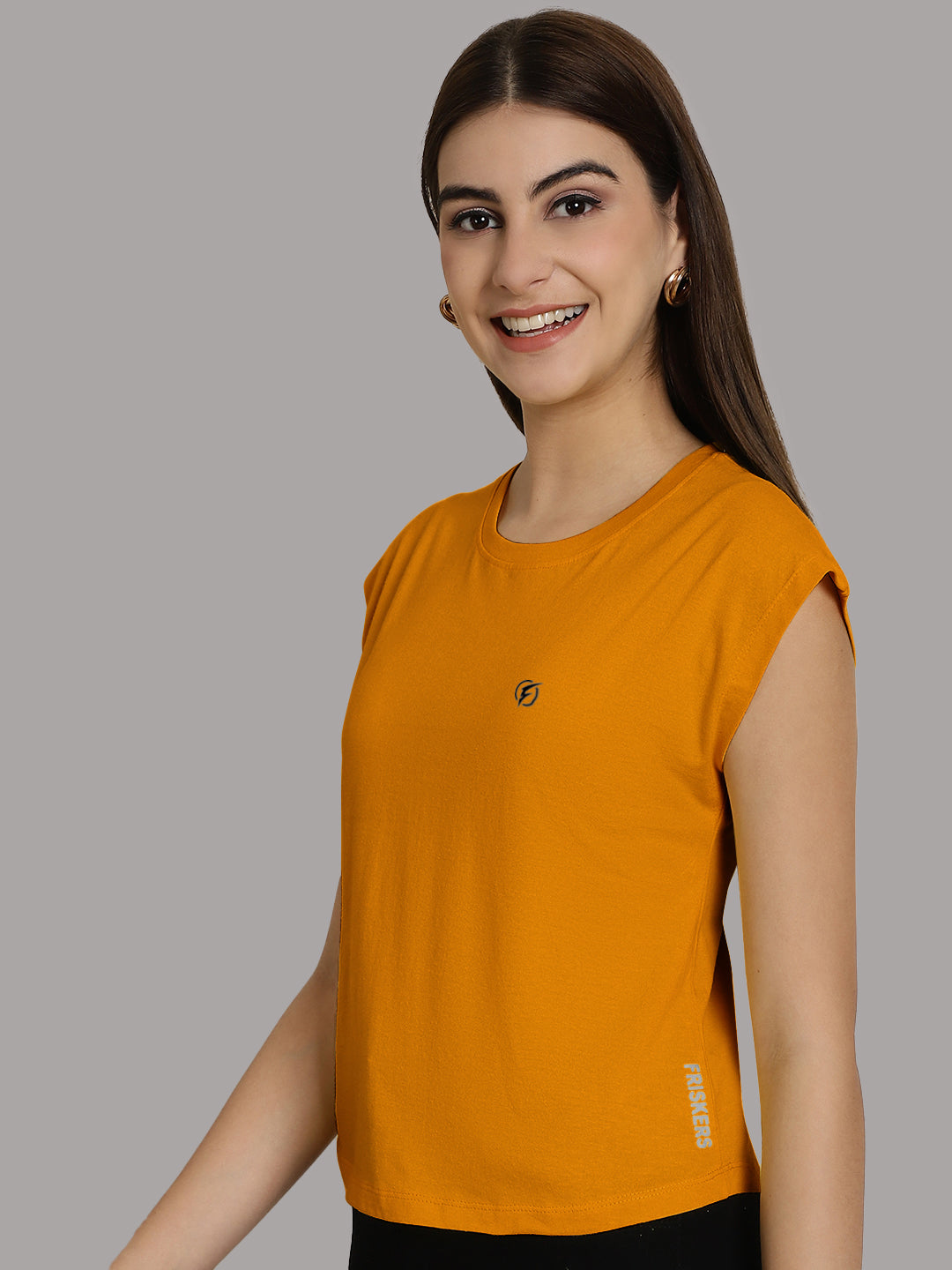 Friskers Solid Women Round Neck Extended Sleeves T-Shirt - Friskers