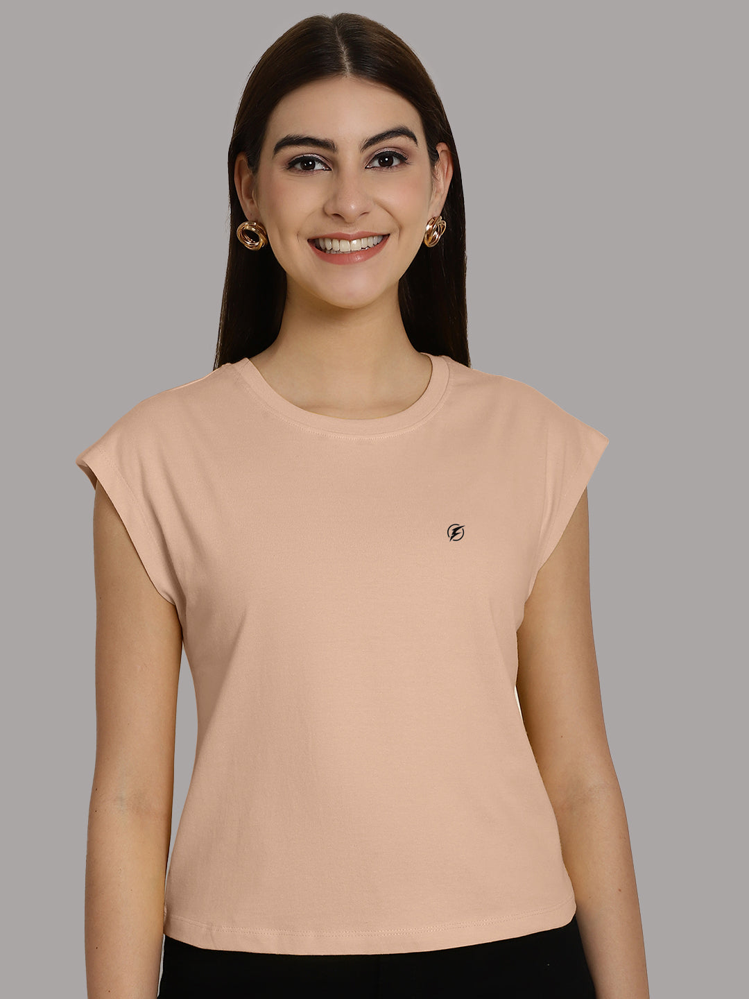 Friskers Solid Women Round Neck Extended Sleeves T-Shirt - Friskers