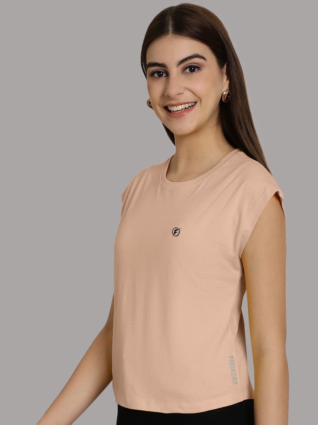 Friskers Solid Women Round Neck Extended Sleeves T-Shirt - Friskers