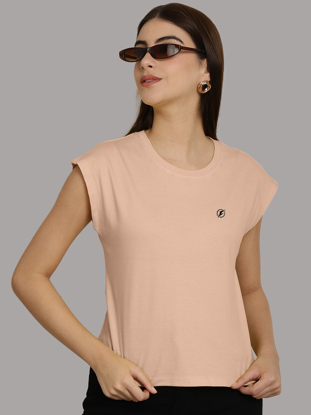 Friskers Solid Women Round Neck Extended Sleeves T-Shirt - Friskers