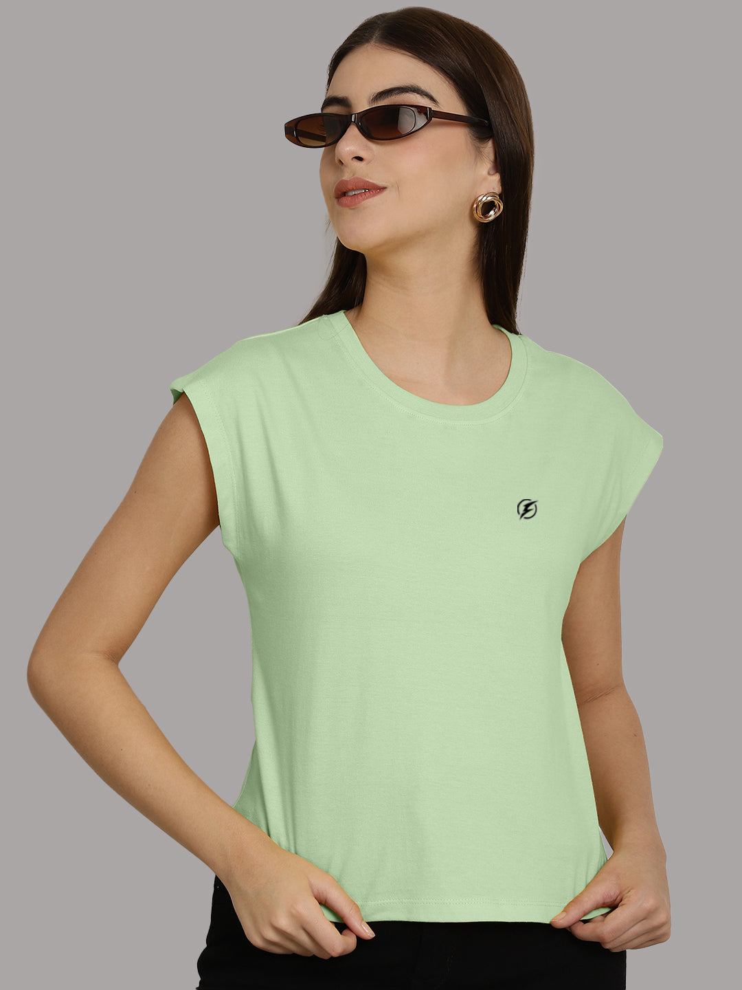 Friskers Solid Women Round Neck Extended Sleeves T-Shirt - Friskers