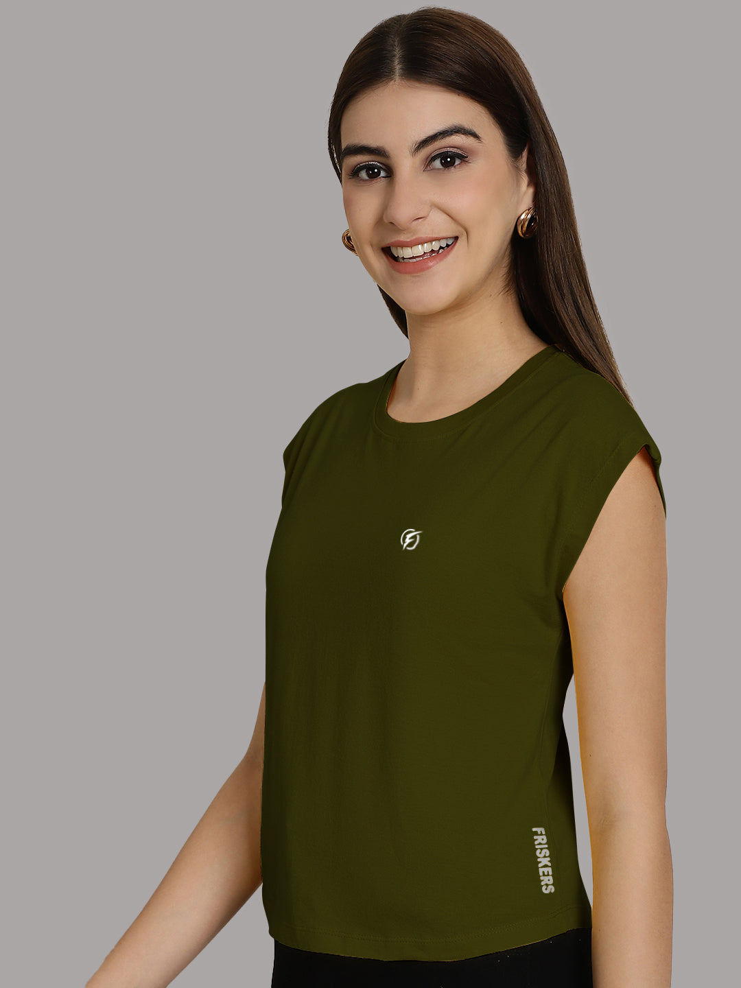 Friskers Solid Women Round Neck Extended Sleeves T-Shirt - Friskers