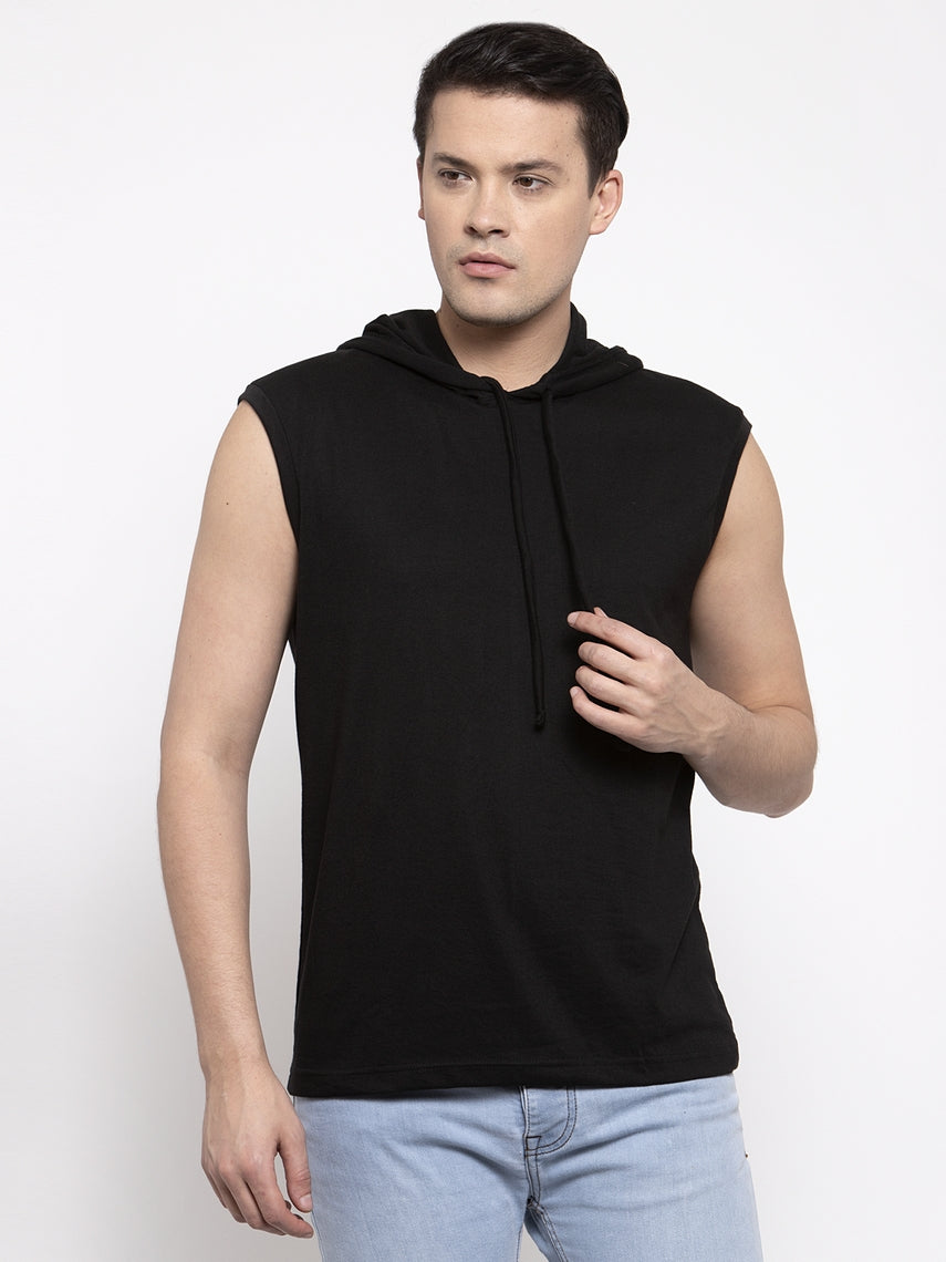 Frisker's Solid Men Hooded Neck Sleeveless T-Shirt - Friskers