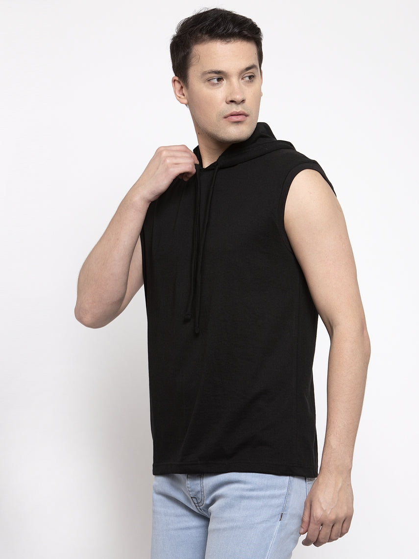 Frisker's Solid Men Hooded Neck Sleeveless T-Shirt - Friskers