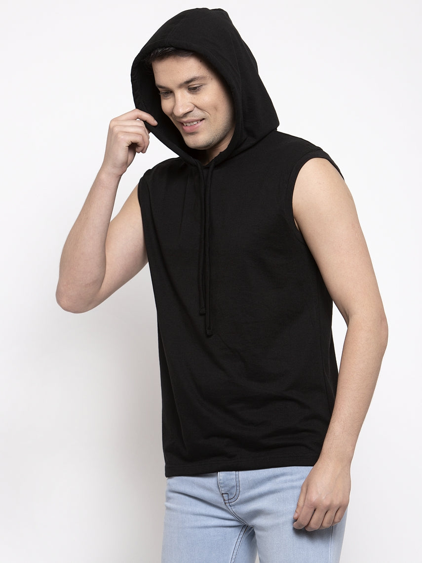 Frisker's Solid Men Hooded Neck Sleeveless T-Shirt - Friskers