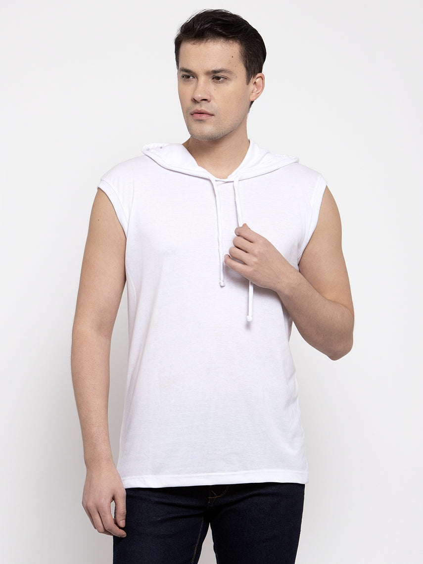 Frisker's Solid Men Hooded Neck Sleeveless T-Shirt - Friskers