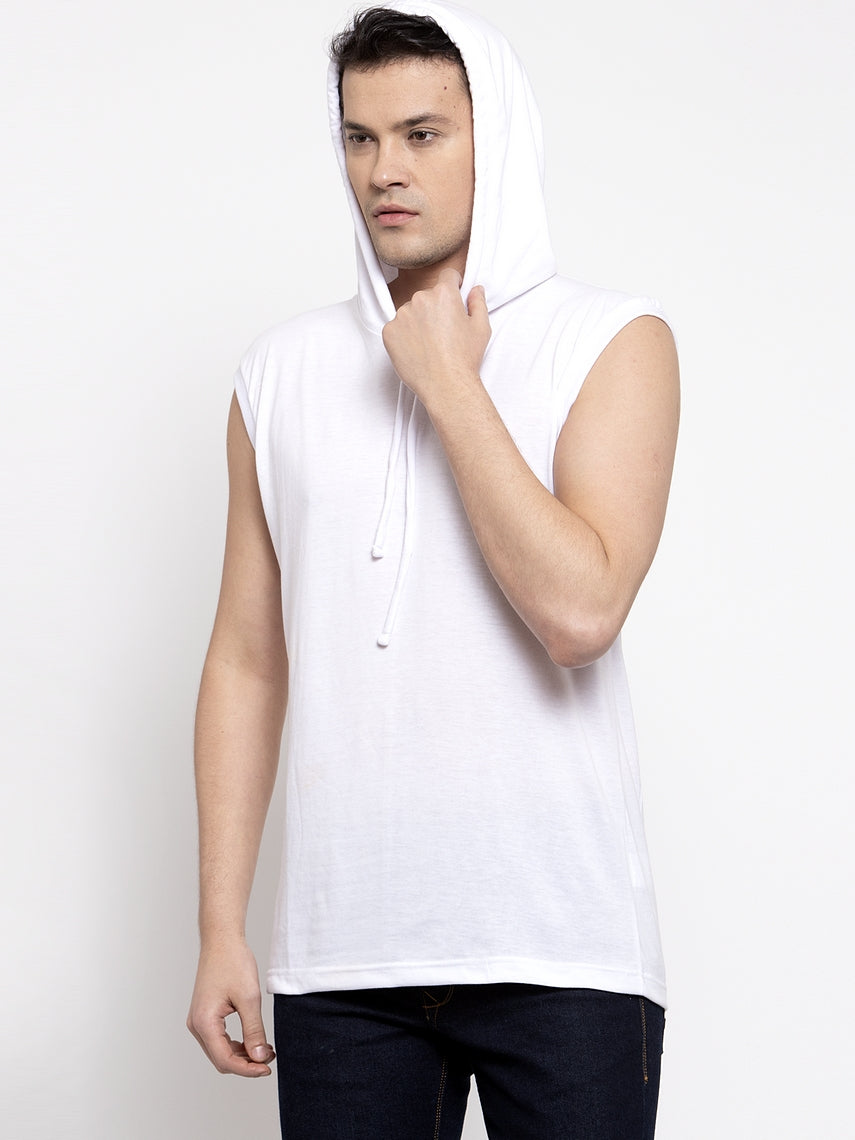 Frisker's Solid Men Hooded Neck Sleeveless T-Shirt - Friskers