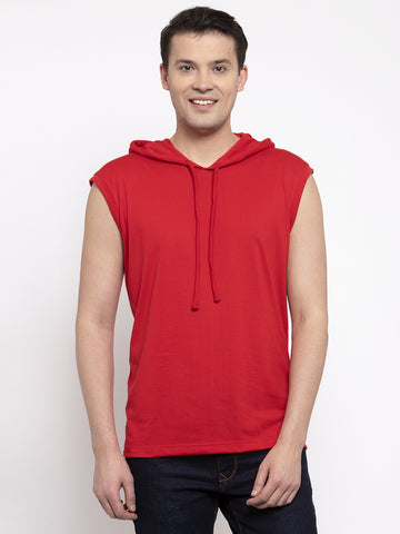 Frisker's Solid Men Hooded Neck Sleeveless T-Shirt - Friskers