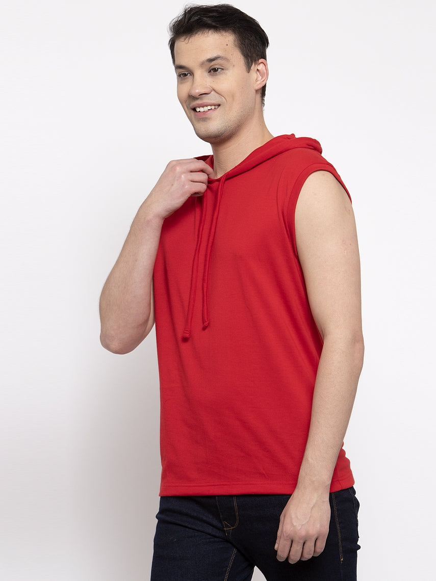 Frisker's Solid Men Hooded Neck Sleeveless T-Shirt - Friskers