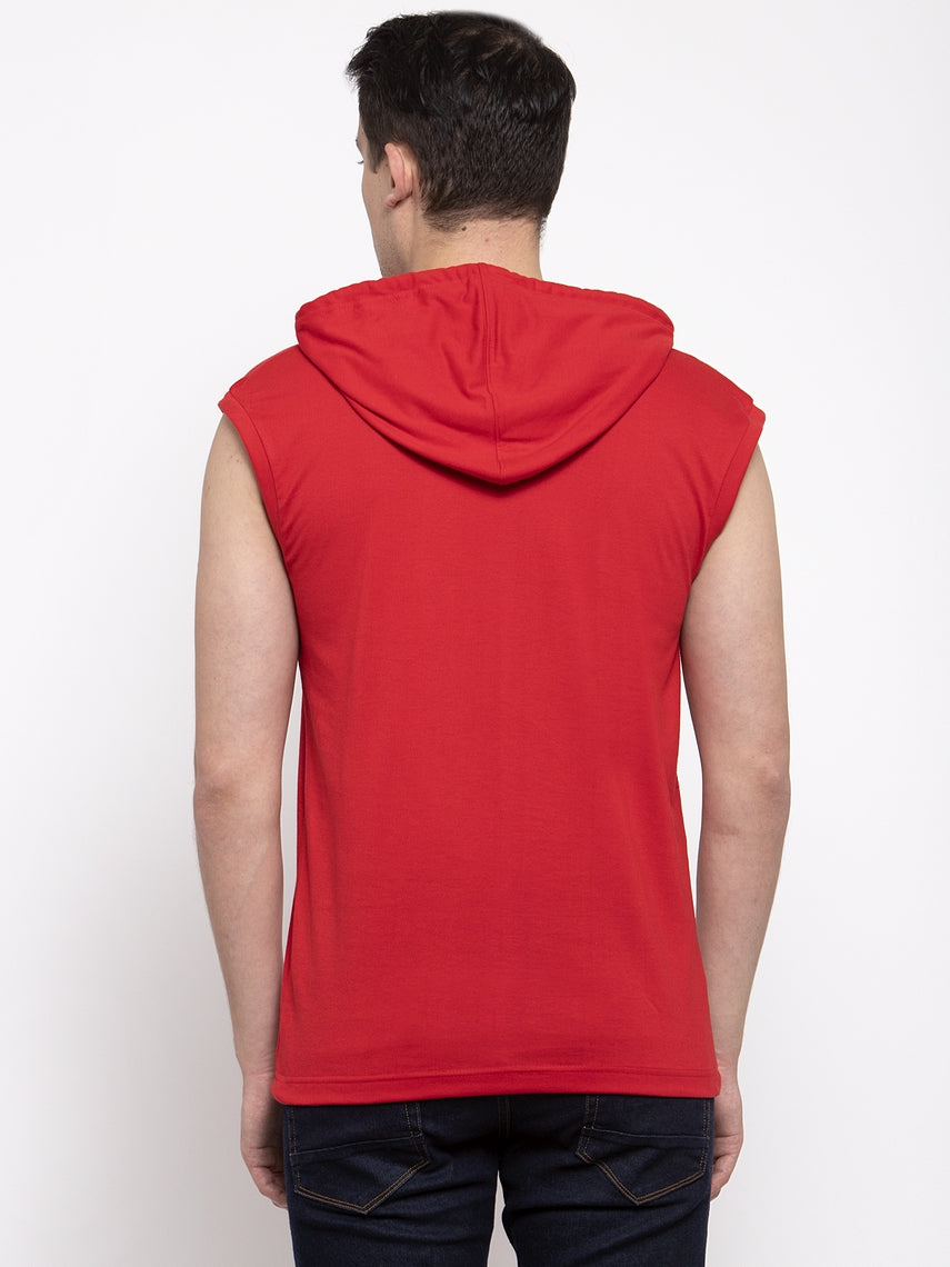 Frisker's Solid Men Hooded Neck Sleeveless T-Shirt - Friskers