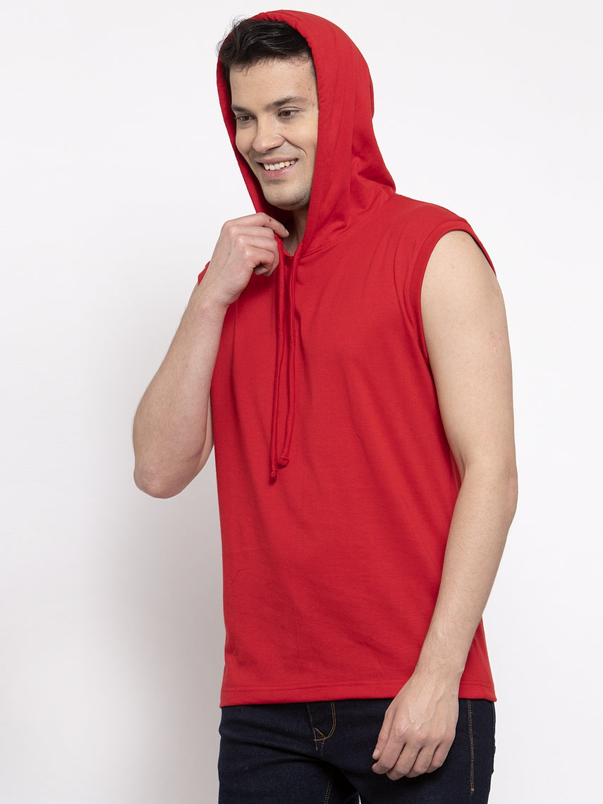 Frisker's Solid Men Hooded Neck Sleeveless T-Shirt - Friskers