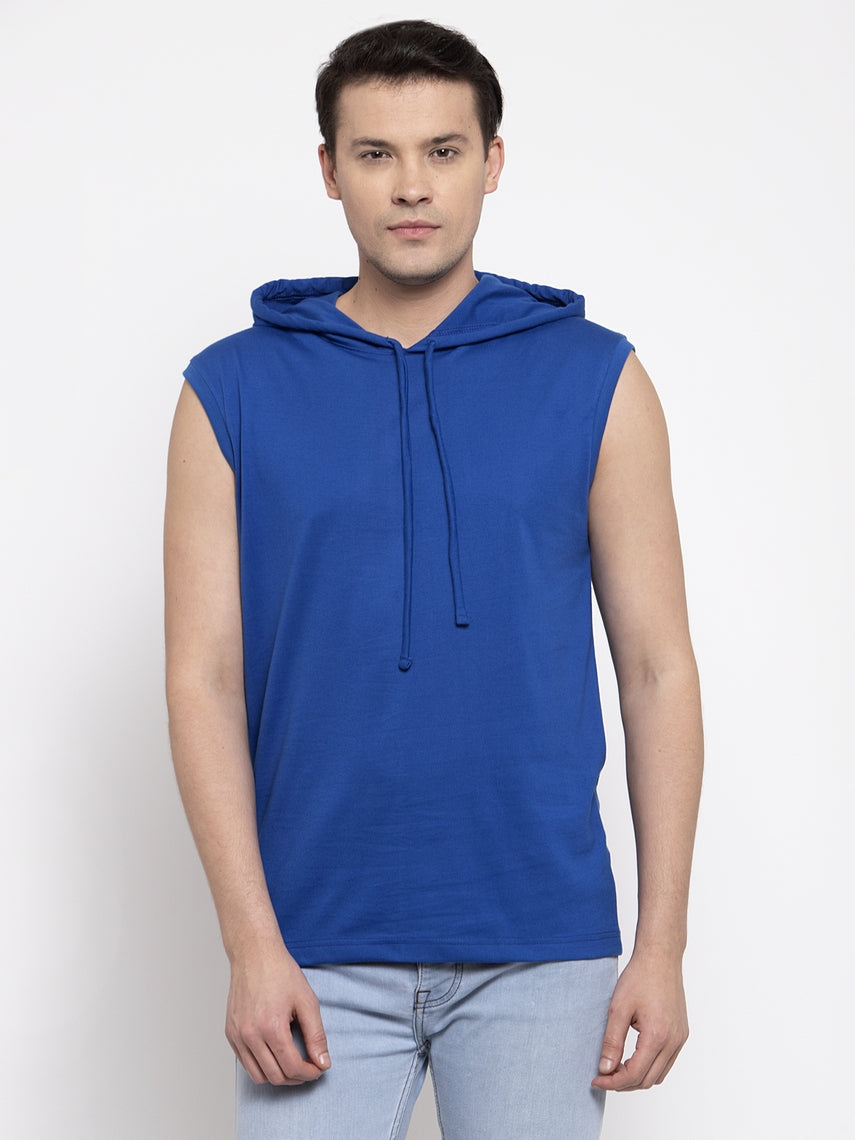 Frisker's Solid Men Hooded Neck Sleeveless T-Shirt - Friskers