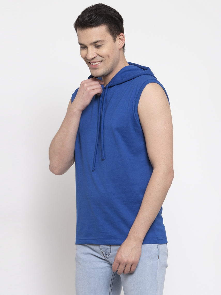 Frisker's Solid Men Hooded Neck Sleeveless T-Shirt - Friskers