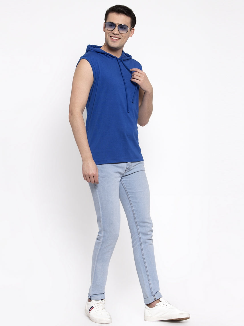 Frisker's Solid Men Hooded Neck Sleeveless T-Shirt - Friskers