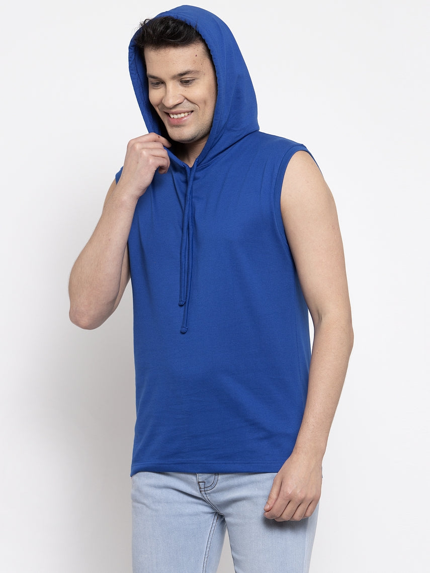 Frisker's Solid Men Hooded Neck Sleeveless T-Shirt - Friskers