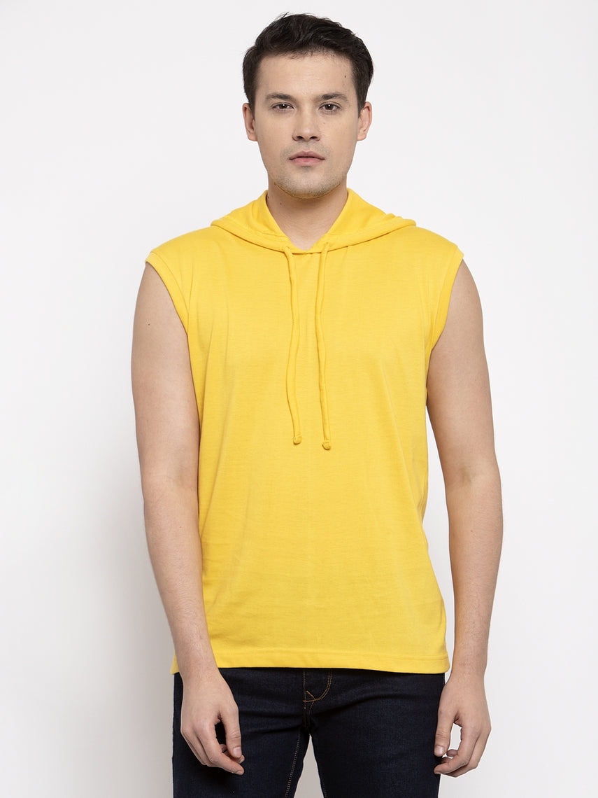 Frisker's Solid Men Hooded Neck Sleeveless T-Shirt - Friskers