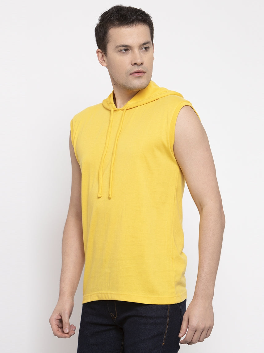 Frisker's Solid Men Hooded Neck Sleeveless T-Shirt - Friskers