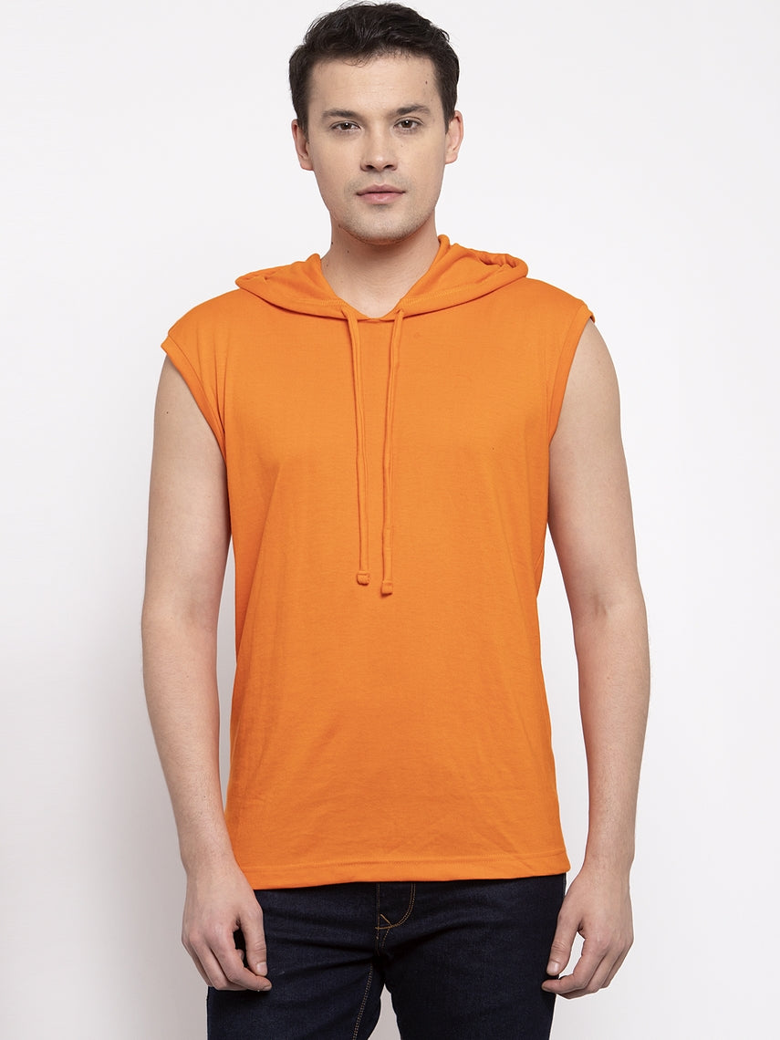 Frisker's Solid Men Hooded Neck Sleeveless T-Shirt - Friskers