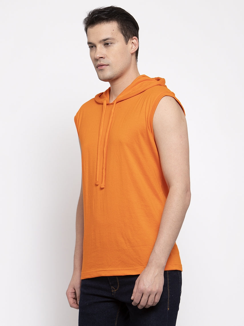 Frisker's Solid Men Hooded Neck Sleeveless T-Shirt - Friskers