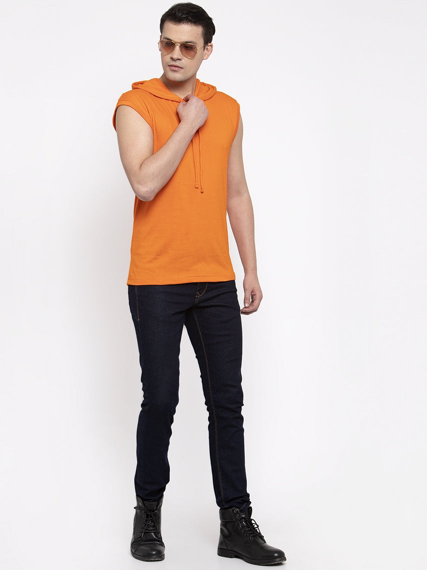 Frisker's Solid Men Hooded Neck Sleeveless T-Shirt - Friskers