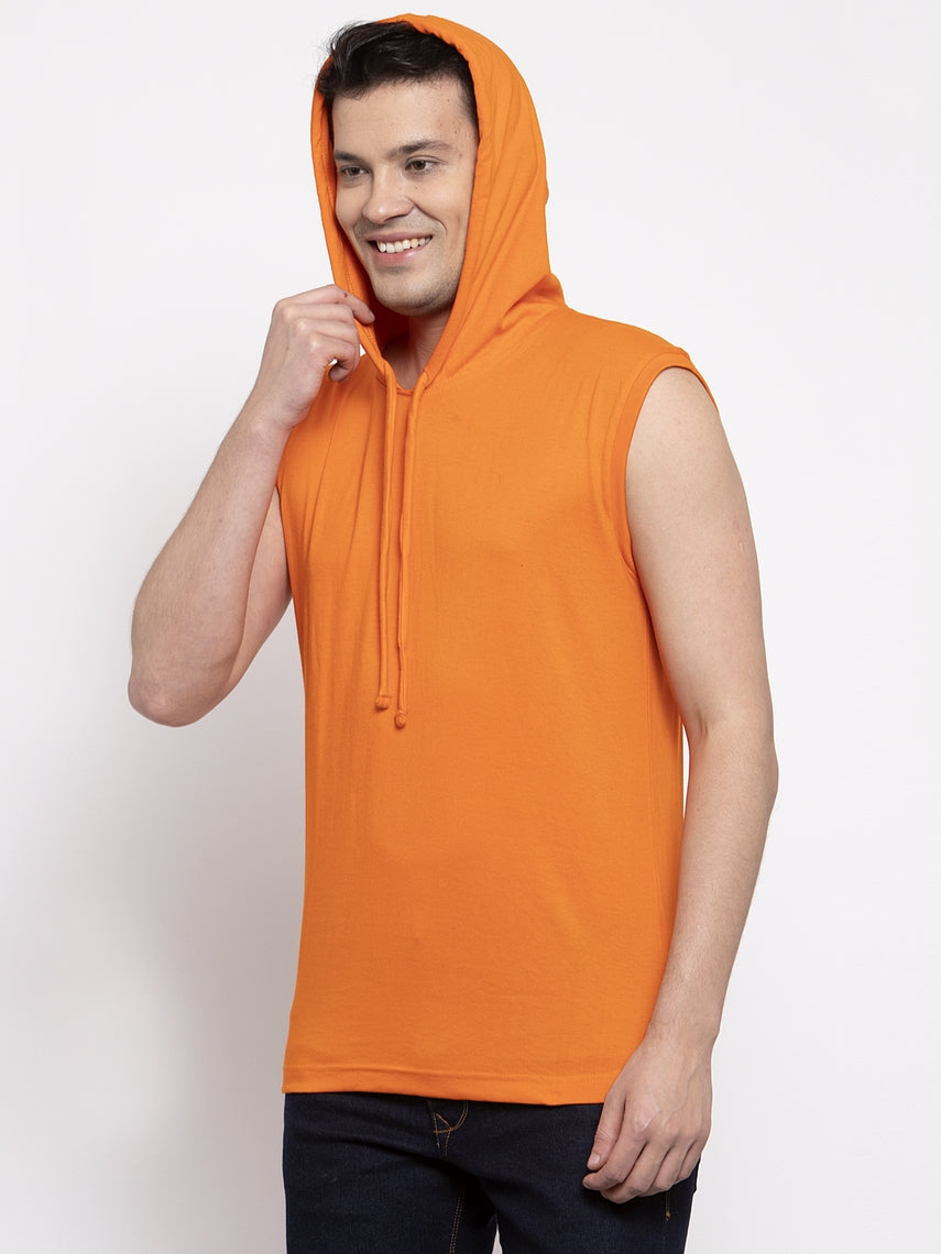 Frisker's Solid Men Hooded Neck Sleeveless T-Shirt - Friskers