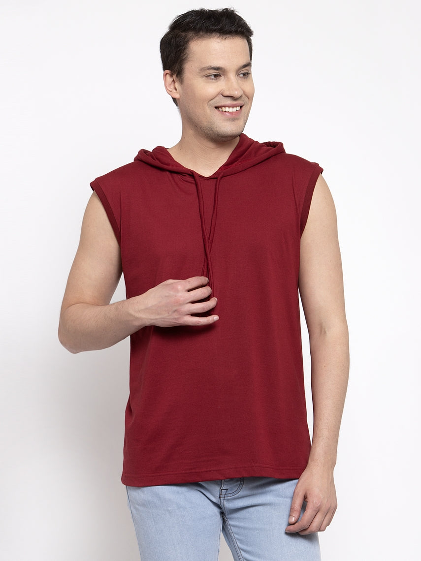 Frisker's Solid Men Hooded Neck Sleeveless T-Shirt - Friskers