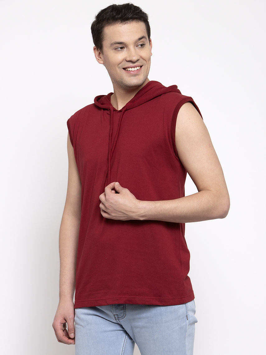 Frisker's Solid Men Hooded Neck Sleeveless T-Shirt - Friskers