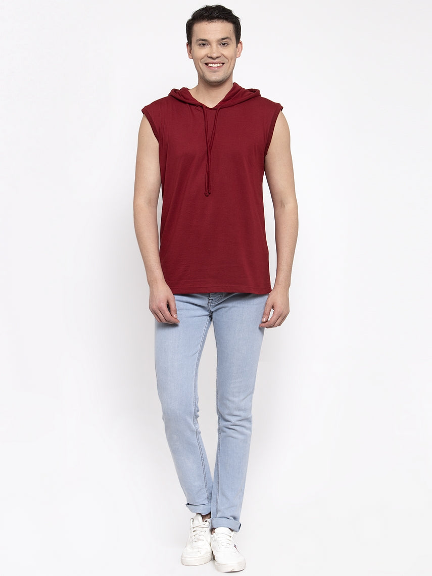 Frisker's Solid Men Hooded Neck Sleeveless T-Shirt - Friskers