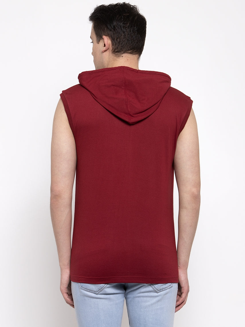 Frisker's Solid Men Hooded Neck Sleeveless T-Shirt - Friskers