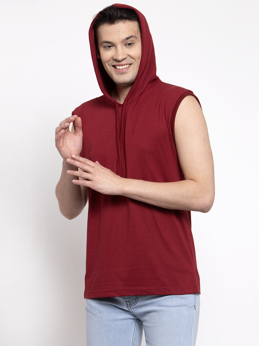 Frisker's Solid Men Hooded Neck Sleeveless T-Shirt - Friskers