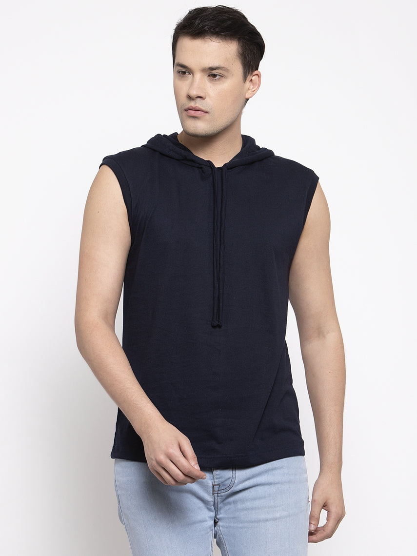 Frisker's Solid Men Hooded Neck Sleeveless T-Shirt - Friskers