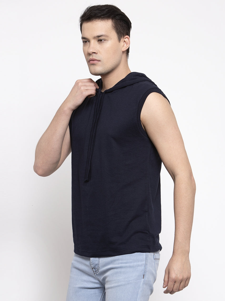 Frisker's Solid Men Hooded Neck Sleeveless T-Shirt - Friskers