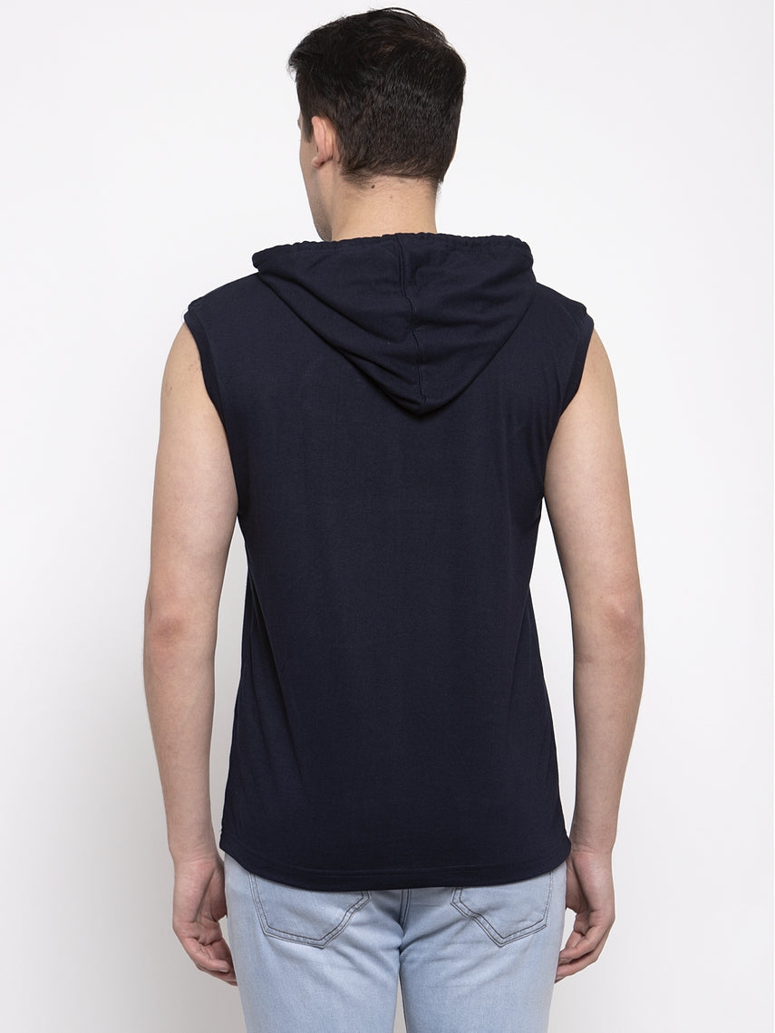 Frisker's Solid Men Hooded Neck Sleeveless T-Shirt - Friskers